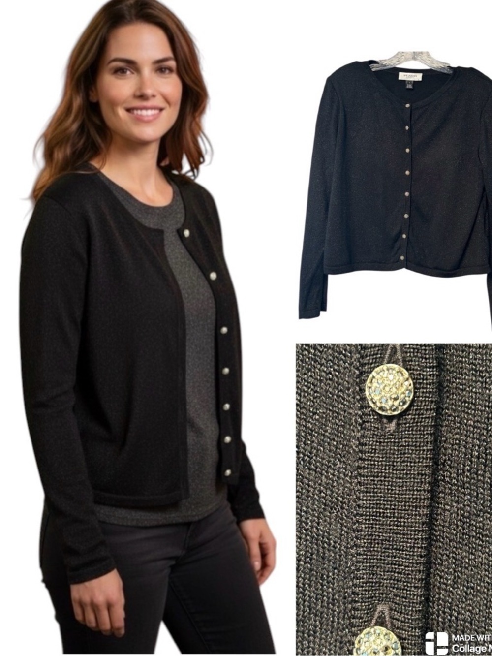 St. John Black wool blend Cardigan with jewel Buttons